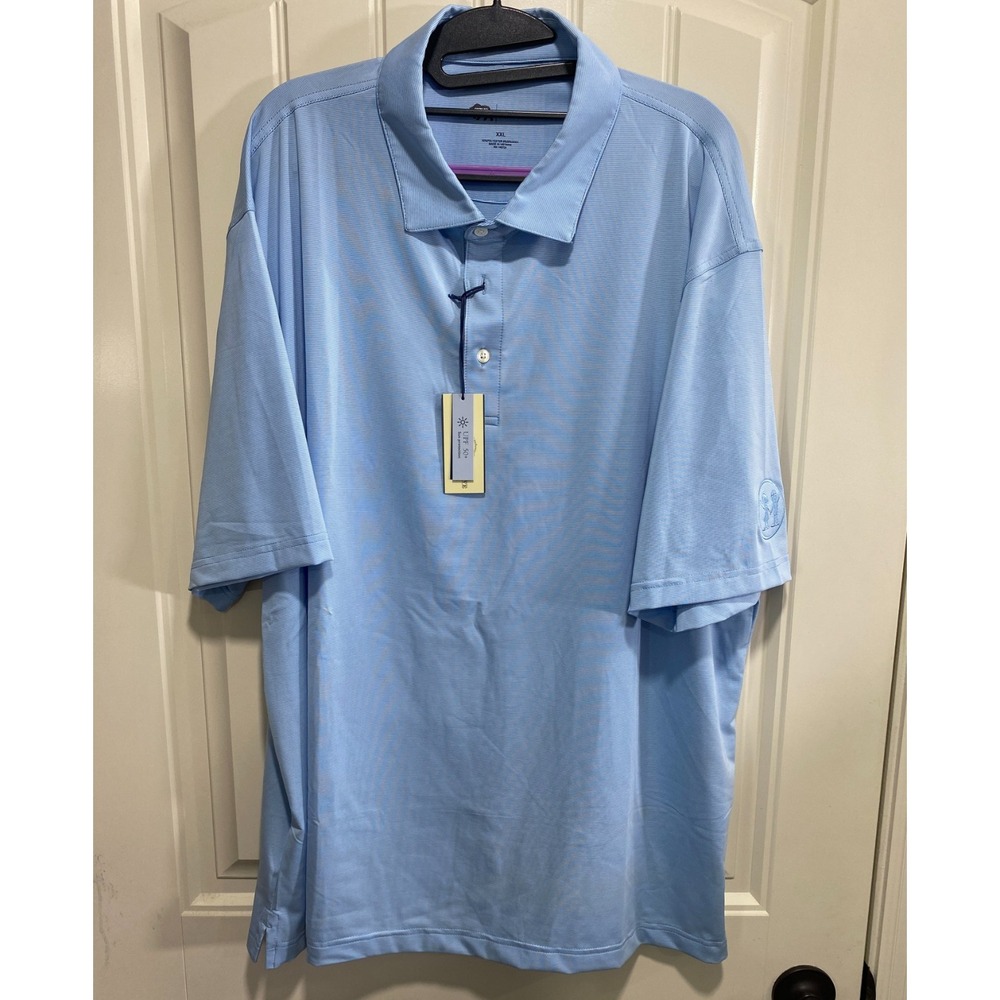 Onward Reserve Hairline Performance Polo Mens 2XL Striped Sky Blue *Logo*